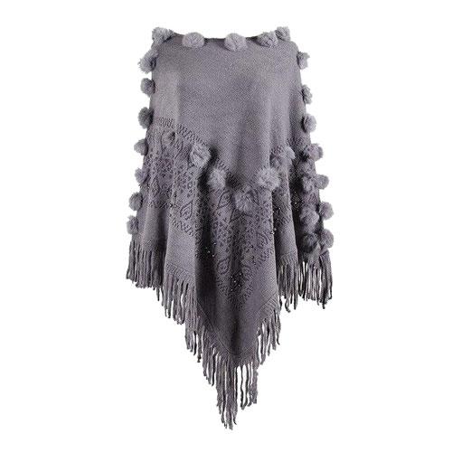 Dames Poncho met Pompons Katoen