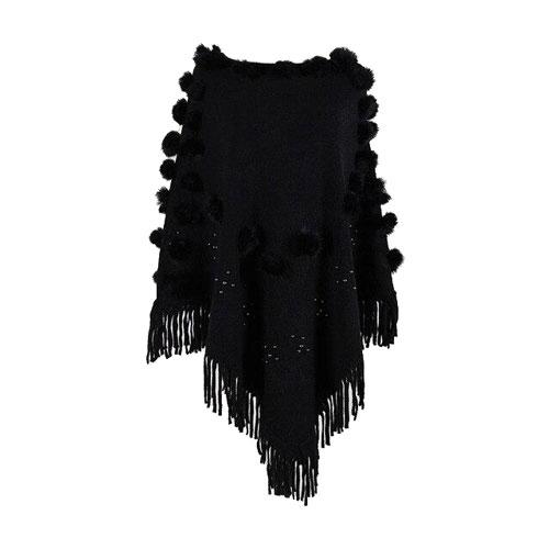 Dames Poncho met Pompons Katoen