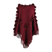 Dames Poncho met Pompons Katoen