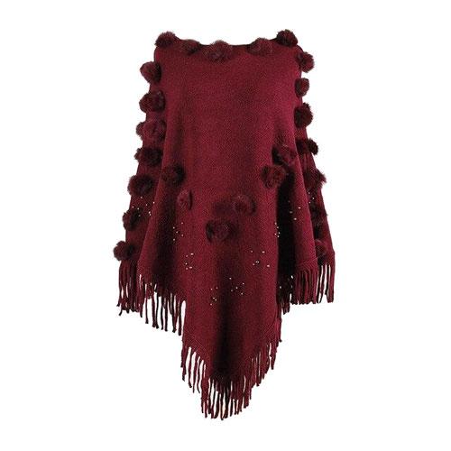 Dames Poncho met Pompons Katoen