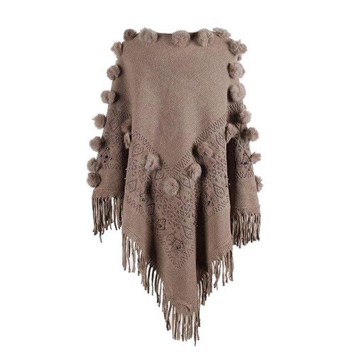 Dames Poncho met Pompons Katoen