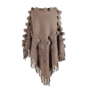 Dames Poncho met Pompons Katoen