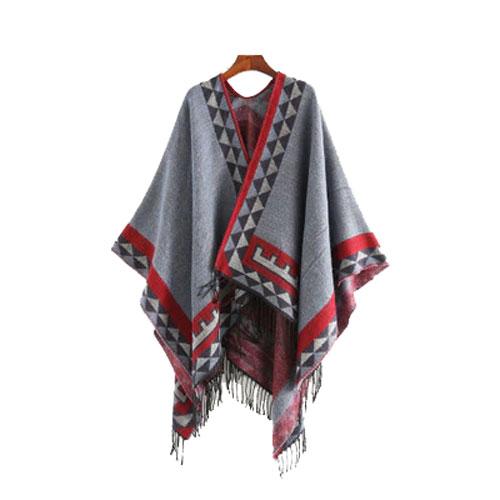 Etnische Dames Poncho met Fijne Franje