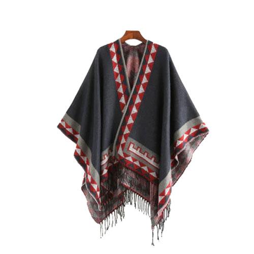 Etnische Dames Poncho met Fijne Franje