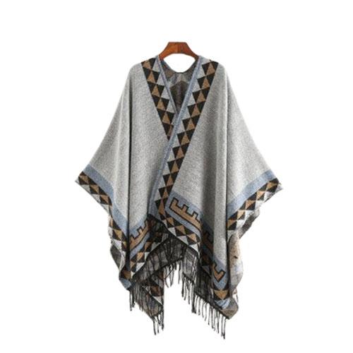 Etnische Dames Poncho met Fijne Franje