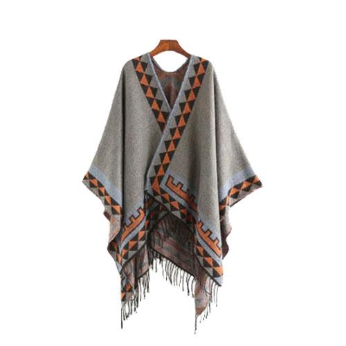Etnische Dames Poncho met Fijne Franje