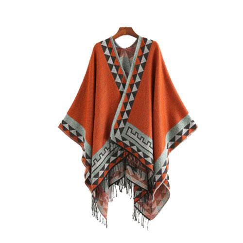 Etnische Dames Poncho met Fijne Franje