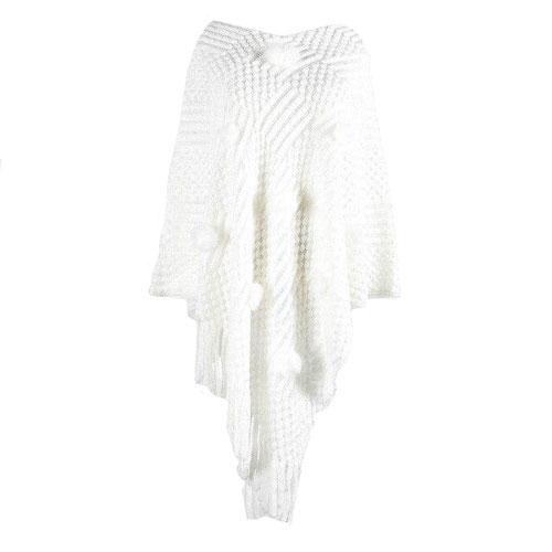 Fijne Dames Poncho met Pompons