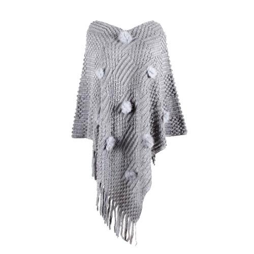 Fijne Dames Poncho met Pompons