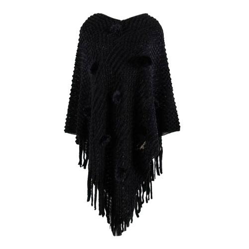 Fijne Dames Poncho met Pompons