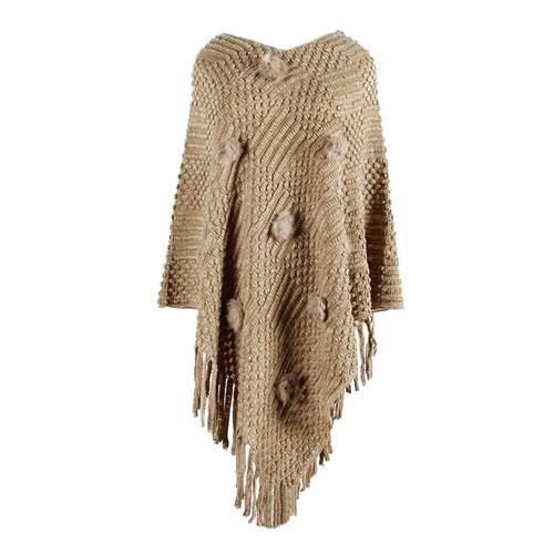 Fijne Dames Poncho met Pompons