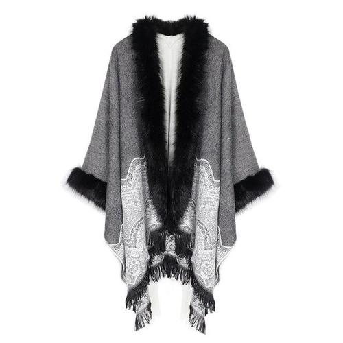Fijne Dames Poncho met Bontkraag