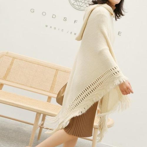 Winter Dames Poncho met Capuchon
