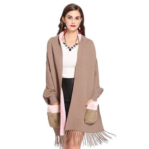 Dames Poncho met Bontzakken