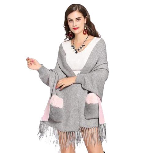 Dames Poncho met Bontzakken