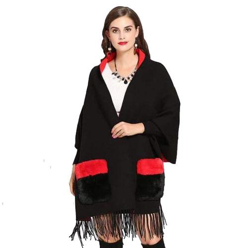 Dames Poncho met Bontzakken