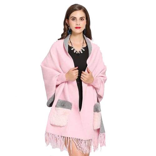 Dames Poncho met Bontzakken
