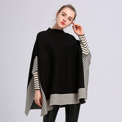 Gestreepte Dames Poncho Kasjmier