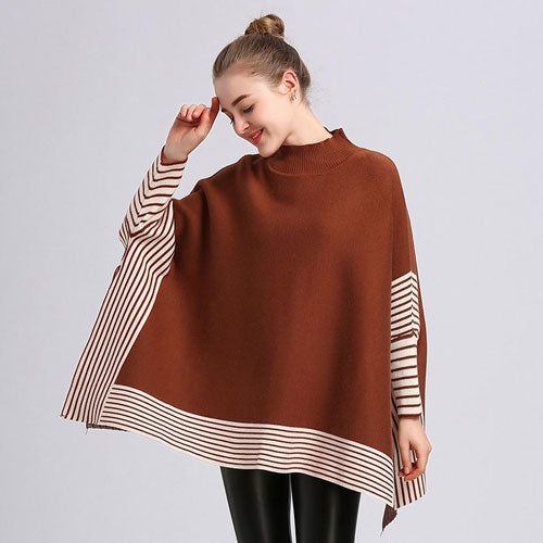 Gestreepte Dames Poncho Kasjmier