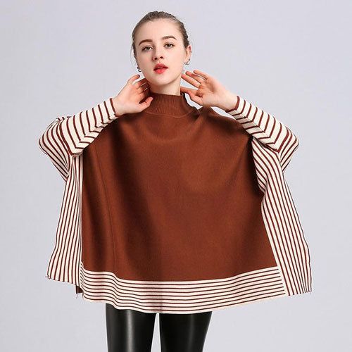 Gestreepte Dames Poncho Kasjmier