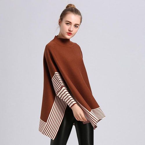 Gestreepte Dames Poncho Kasjmier