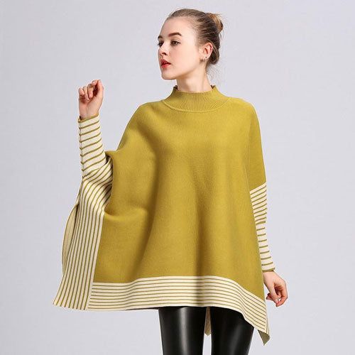 Gestreepte Dames Poncho Kasjmier