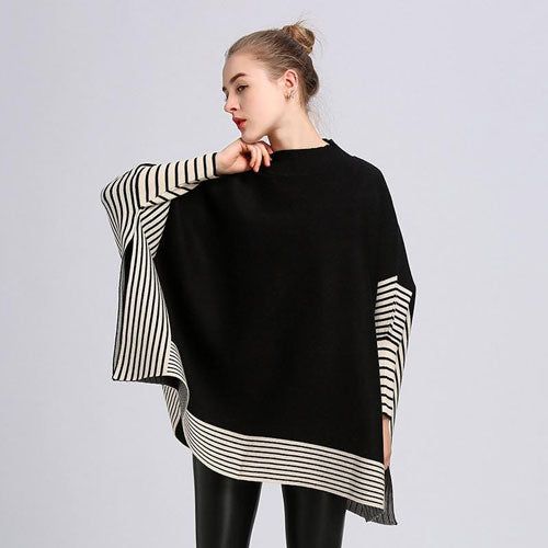 Gestreepte Dames Poncho Kasjmier
