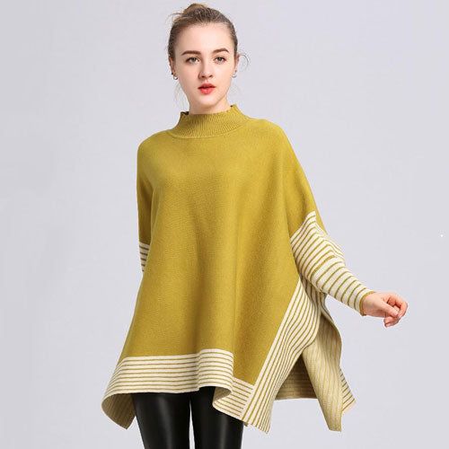 Gestreepte Dames Poncho Kasjmier