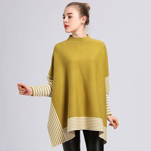 Gestreepte Dames Poncho Kasjmier
