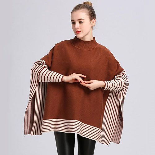 Gestreepte Dames Poncho Kasjmier
