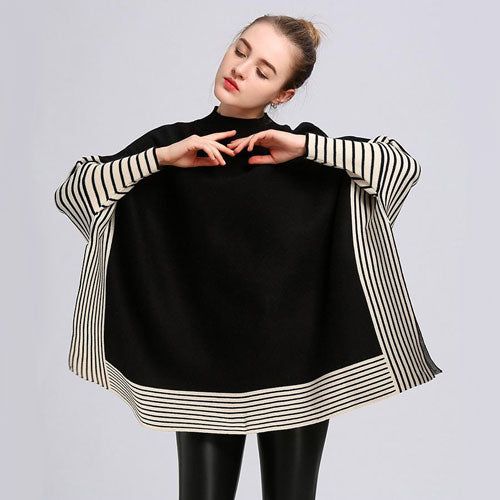 Gestreepte Dames Poncho Kasjmier
