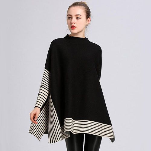 Gestreepte Dames Poncho Kasjmier