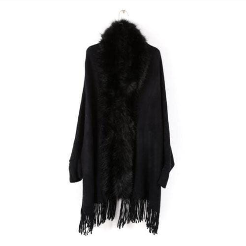 Trui Poncho Katoen met Bontkraag
