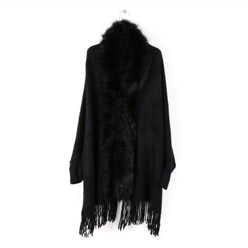 Trui Poncho Katoen met Bontkraag